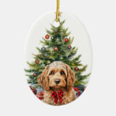 Cute Red Bow Cockapoo Dog Christmas セラミックオーナメント (正面)