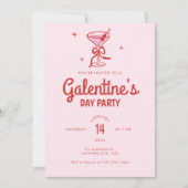 Cute Red Bow Cocktail Galentine's Day Party 招待状 (正面)