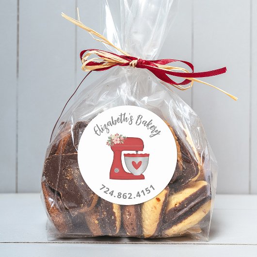 Cute Red Cake Mixer Baked With Love ラウンドシール