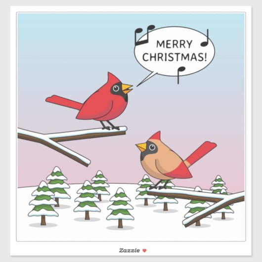 Cute Red Cardinal Singing Merry Christmas シール (シート)