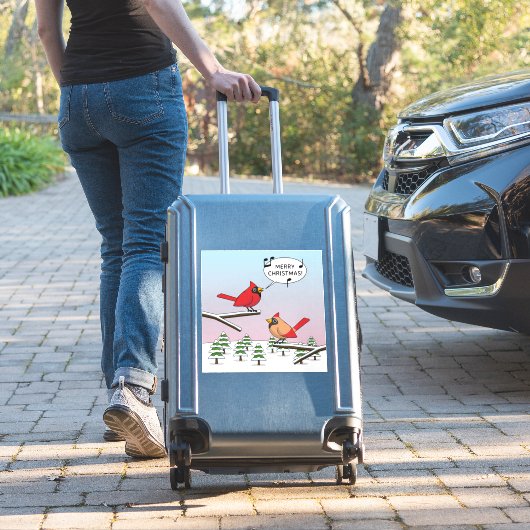 Cute Red Cardinal Singing Merry Christmas シール (スーツケースインサイチュ)