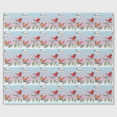 Cute Red Cardinal Singing Merry Christmas ラッピングペーパー (フラット)