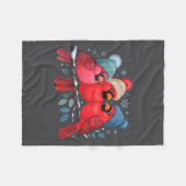 Cute Red Cardinals With Knitted Hats Winter Bird A フリースブランケット (正面(横))