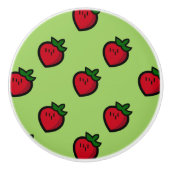 Cute Red Cartoon Strawberries for Vegetarians セラミックノブ (正面)