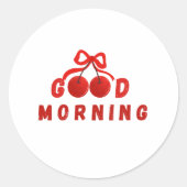 Cute Red Cherry Bow Good Morning Coffee Mug ラウンドシール (正面)