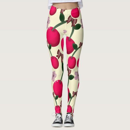 Cute red cherry pattern  レギンス (正面)
