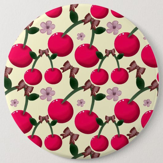 Cute red cherry pattern  缶バッジ (正面)