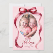 Cute Red Christmas 4 Photo Bow Ribbon  シーズンカード (正面)
