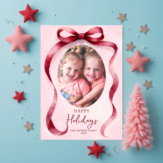 Cute Red Christmas 4 Photo Bow Ribbon  シーズンカード