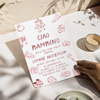 Cute Red Ciao Bambino Italian Baby Shower 招待状