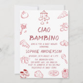Cute Red Ciao Bambino Italian Baby Shower 招待状 (正面)