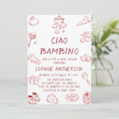 Cute Red Ciao Bambino Italian Baby Shower 招待状 (スタンド正面)