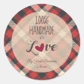 Cute Red Classic Tartan Handmade with Love Quote  ラウンドシール (正面)