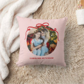 Cute Red Coquette Bow Ribbon Custom Photo Gift クッション (ブランケット)