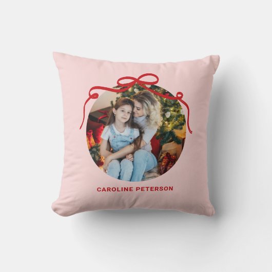Cute Red Coquette Bow Ribbon Custom Photo Gift クッション (正面)