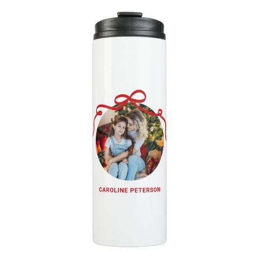 Cute Red Coquette Bow Ribbon Custom Photo Gift タンブラー (正面)