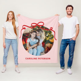 Cute Red Coquette Bow Ribbon Custom Photo Gift フリースブランケット