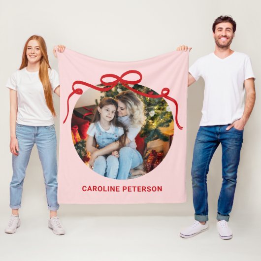 Cute Red Coquette Bow Ribbon Custom Photo Gift フリースブランケット (インサイチュ)