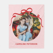 Cute Red Coquette Bow Ribbon Custom Photo Gift フリースブランケット (正面)