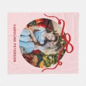 Cute Red Coquette Bow Ribbon Custom Photo Gift フリースブランケット (正面(横))