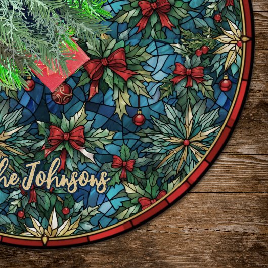 Cute red coquette bows stained glass custom ブラッシュドポリエステルツリースカート