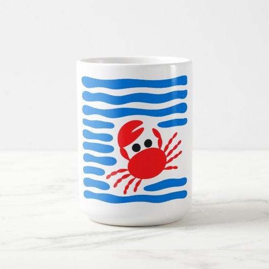 Cute Red Crab & Blue Waves Coastal コーヒーマグカップ (中央)