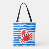 Cute Red Crab & Blue Waves Coastal トートバッグ (裏面)