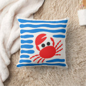 Cute Red Crab & Blue Waves Coastal Chowder クッション (ブランケット)