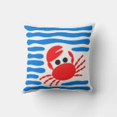 Cute Red Crab & Blue Waves Coastal Chowder クッション (裏面)