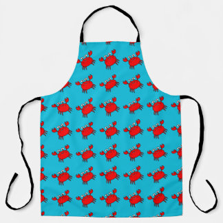 Cute Red Crabs Pattern in Aqua Blue エプロン