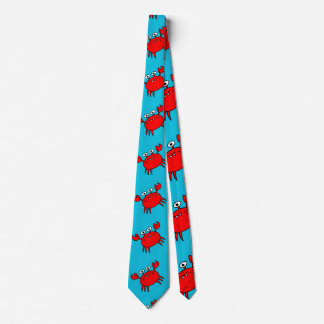 Cute Red Crabs Pattern in Aqua Blue ネクタイ
