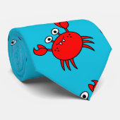 Cute Red Crabs Pattern in Aqua Blue ネクタイ (ロール)