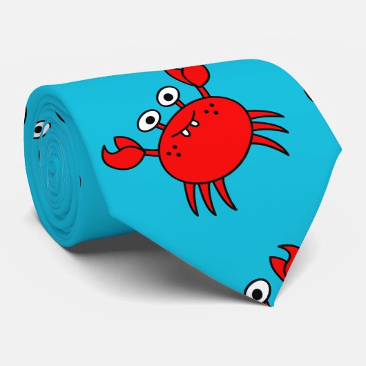 Cute Red Crabs Pattern in Aqua Blue ネクタイ (ロール)