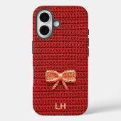 Cute Red Crochet Bow Yarn Custom Name Case-Mate iPhoneケース (裏面)