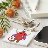 Cute Red Devil Character Thinking Mischievous キーホルダー (正面右)
