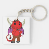 Cute Red Devil Character Thinking Mischievous キーホルダー (裏面)