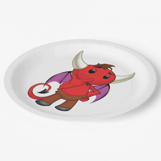 Cute Red Devil Character Thinking Mischievous ペーパープレート (アングル)