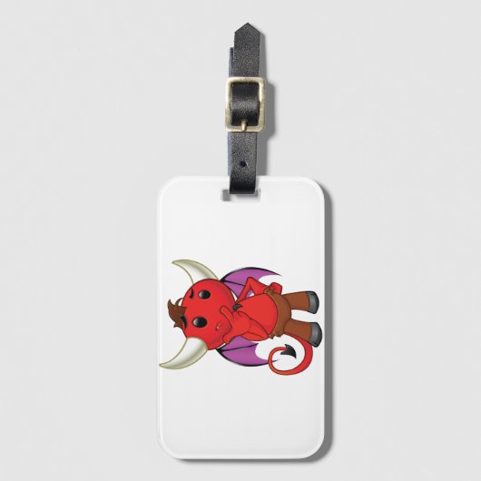 Cute Red Devil Character Thinking Mischievous ラゲッジタグ (正面縦)
