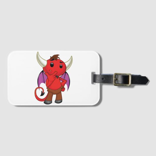 Cute Red Devil Character Thinking Mischievous ラゲッジタグ (正面横)