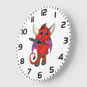 Cute Red Devil Character Thinking Mischievous ラージ壁時計 (傾斜)
