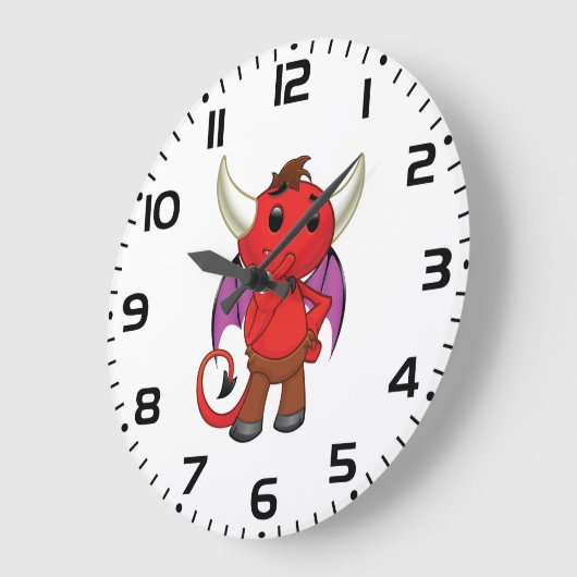 Cute Red Devil Character Thinking Mischievous ラージ壁時計 (傾斜)