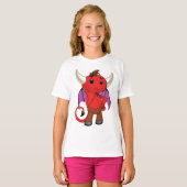 Cute Red Devil Character Thinking Mischievous Tシャツ (正面フル)