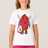 Cute Red Devil Character Thinking Mischievous Tシャツ (正面)