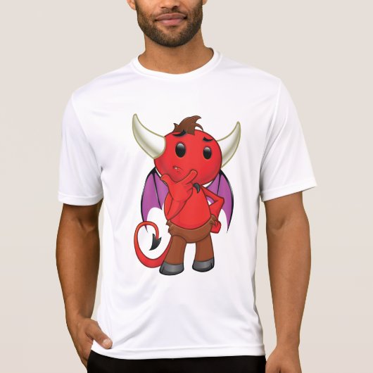 Cute Red Devil Character Thinking Mischievous Tシャツ (正面)