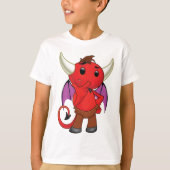 Cute Red Devil Character Thinking Mischievous Tシャツ (正面)
