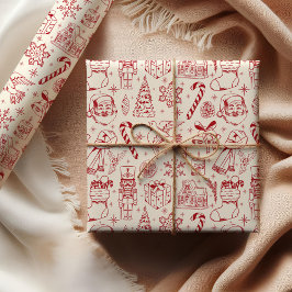 Cute Red Doodle Christmas Wrapping Paper ラッピングペーパー