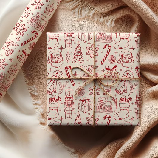 Cute Red Doodle Christmas Wrapping Paper ラッピングペーパー