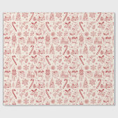 Cute Red Doodle Christmas Wrapping Paper ラッピングペーパー (フラット)