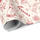 Cute Red Doodle Christmas Wrapping Paper ラッピングペーパー (ロールコーナー)