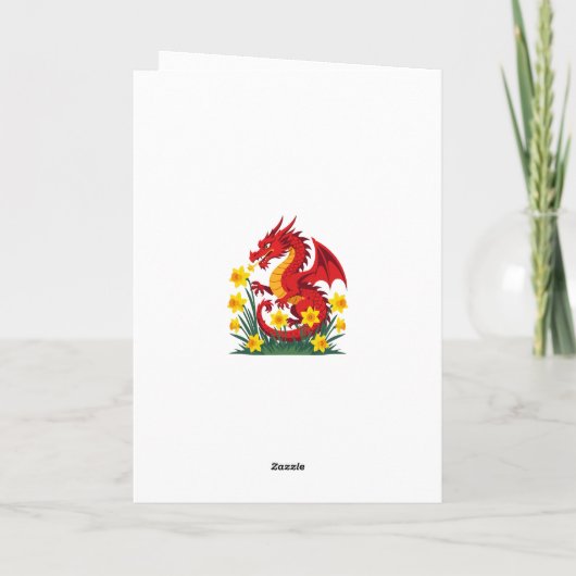 Cute Red Dragon And Daffodils カード (裏面)